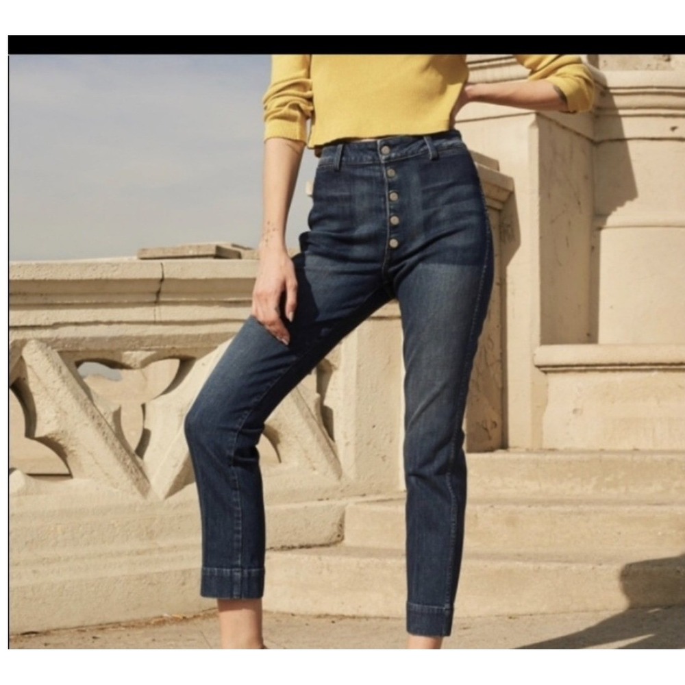 AMO Audrey High Rise Slim Straight Jeans Raven Grey Button Fly‎ Size 28